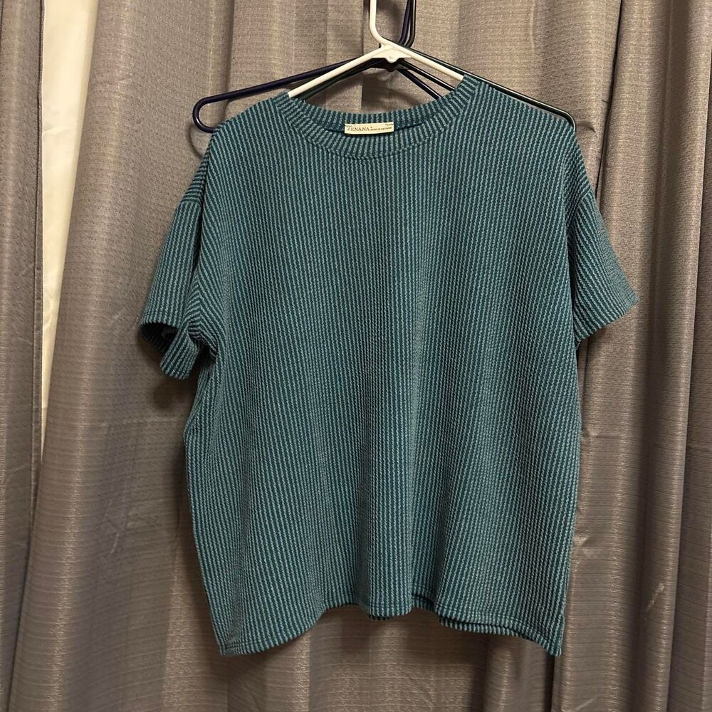 Zenana Women's Blue and Green T-shirt